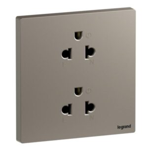 Galion Up - Ổ cắm đôi 1 cổng chuẩn euro-us 16A 2P+E - 250V AC - Bề mặt màu sâm panh - Lắp âm tường