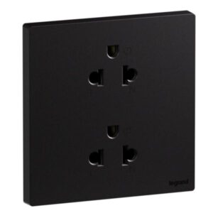 Galion Up - Ổ cắm đôi 1 cổng chuẩn euro-us 16A 2P+E màu than chì - 250V AC - Lắp âm tường - Cơ chế đẩy ra