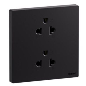Galion Up - Ổ cắm đôi 1 cổng chuẩn euro-us 16A 2P+E màu đen mờ - 250V AC - Lắp âm tường - Cơ chế đẩy ra